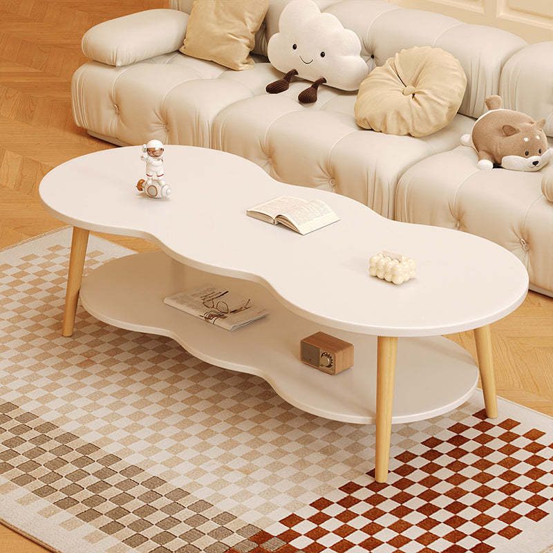 Minimalist Cloud Oval Wood 1/2-Tier Coffee Table — 2 / Original Wood Color