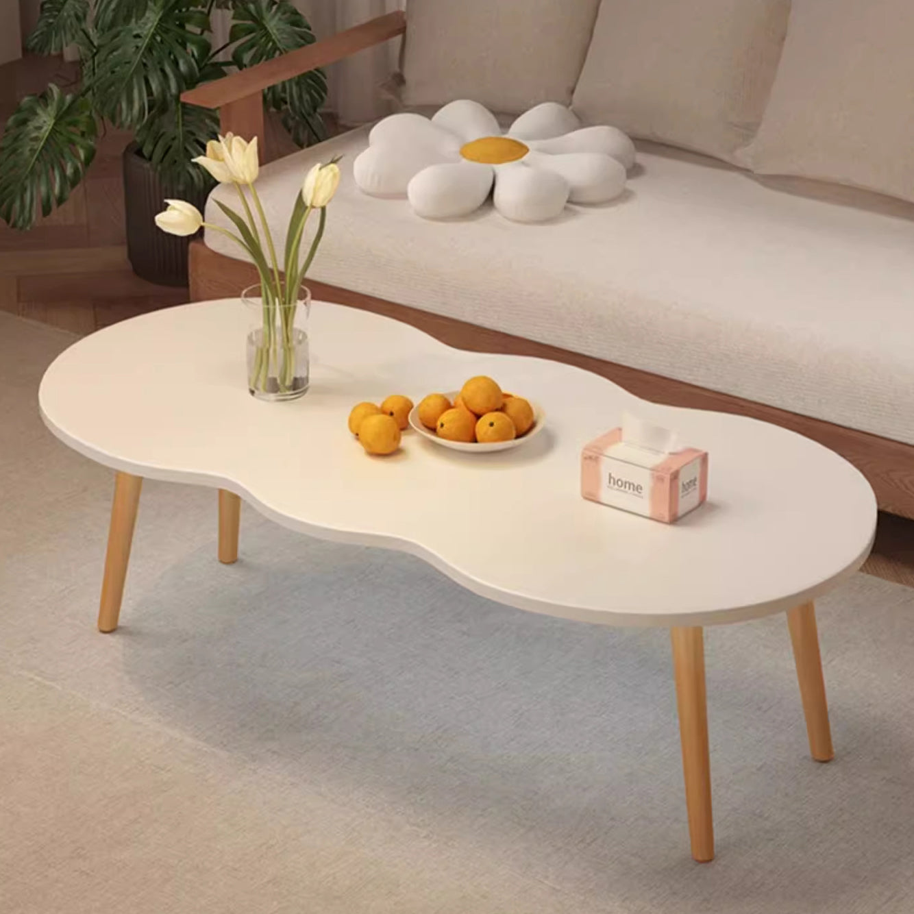 Minimalist Cloud Oval Wood 1/2-Tier Coffee Table — 2 / Walnut Color