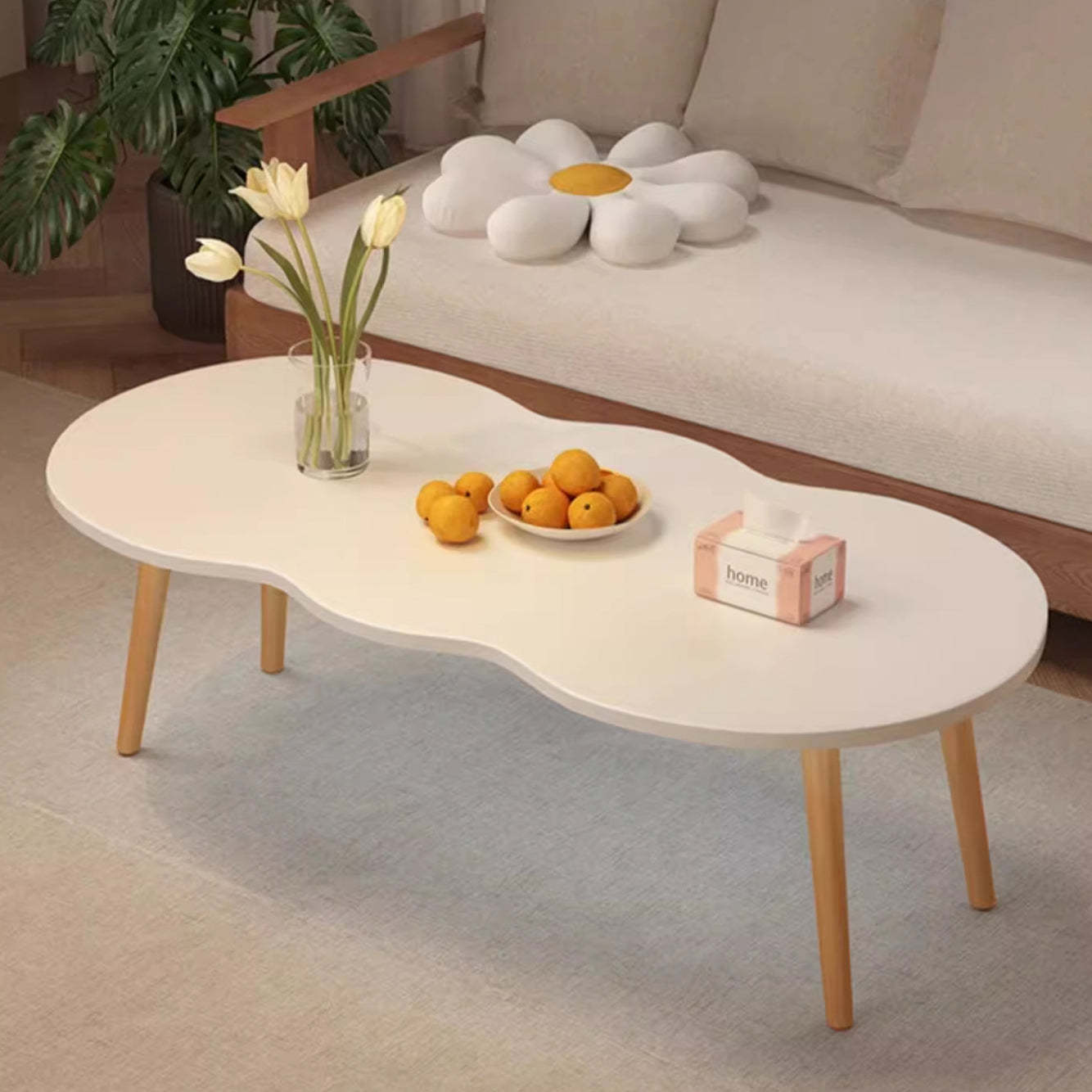 Minimalist Cloud Oval Wood 1/2-Tier Coffee Table — 2 / Walnut Color