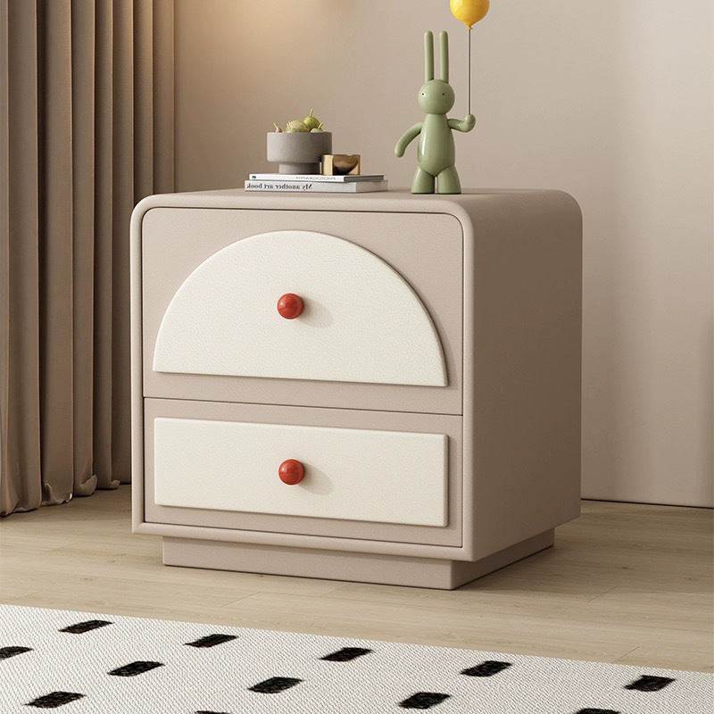 Nordic Wood 2-Drawer Nightstand — Khaki + White