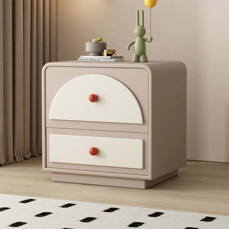 Nordic Wood 2-Drawer Nightstand — Khaki + White