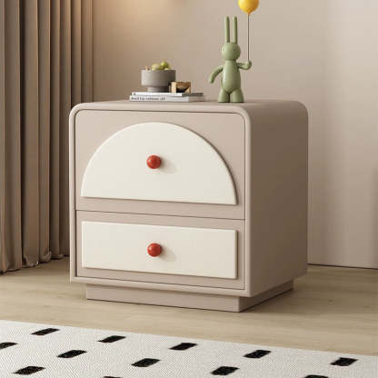 Nordic Wood 2-Drawer Nightstand — Khaki + White