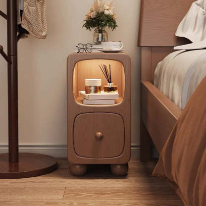 Minimalist Wood 1-Drawer Nightstand — Walnut Color