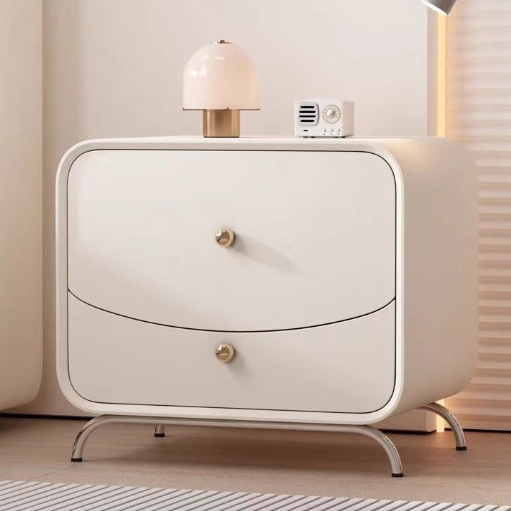 Minimalist Cream Wood Veneer 2-Drawer Nightstand