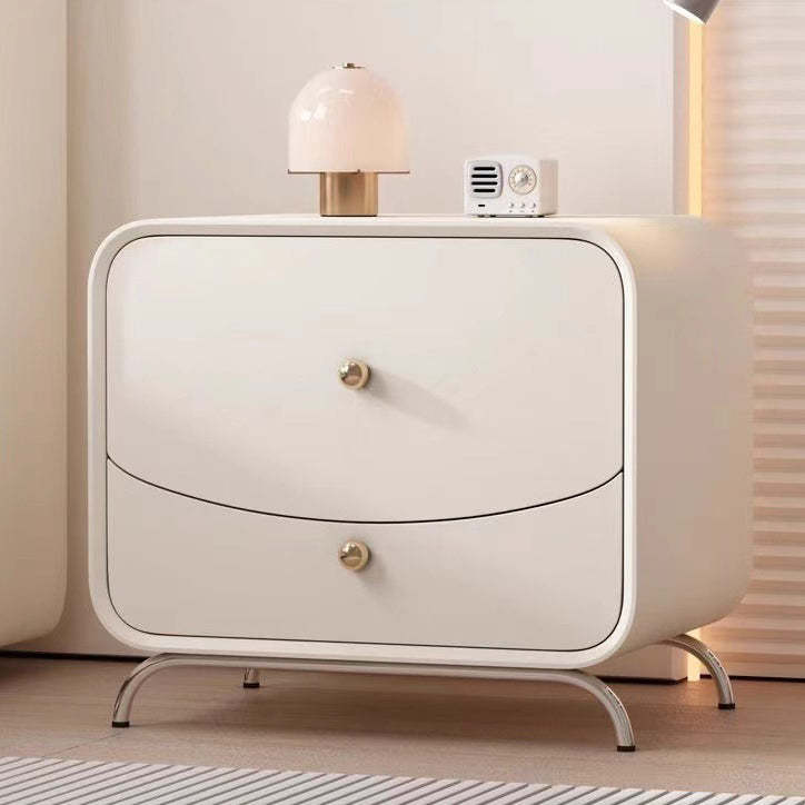 Minimalist Cream Wood Veneer 2-Drawer Nightstand — White + Black