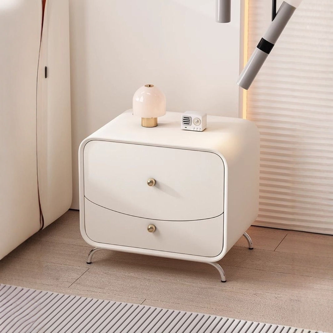 Minimalist Cream Wood Veneer 2-Drawer Nightstand