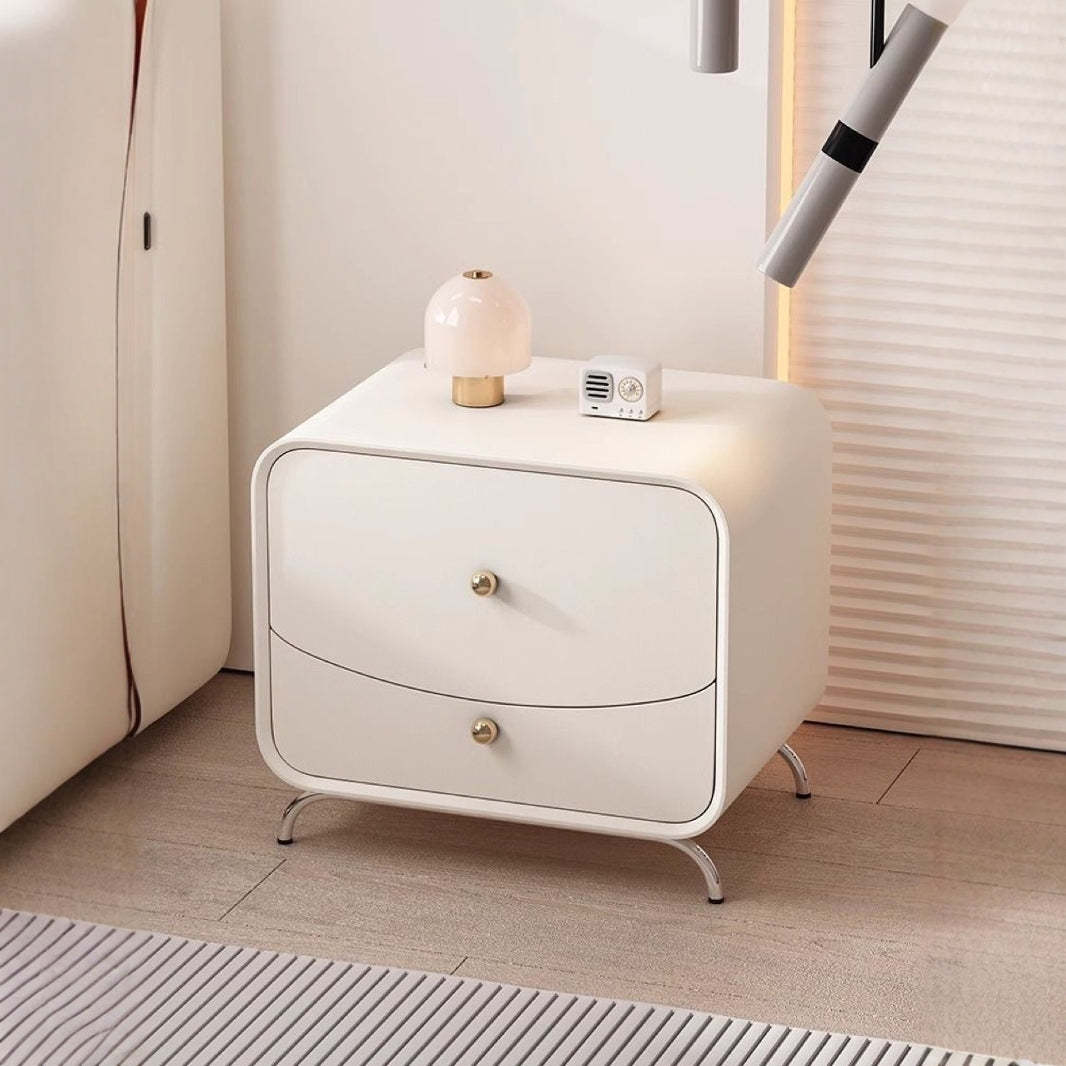 Minimalist Cream Wood Veneer 2-Drawer Nightstand