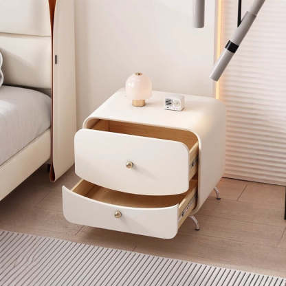 Minimalist Cream Wood Veneer 2-Drawer Nightstand — White + Black