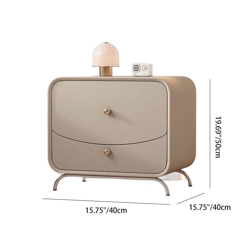 Minimalist Cream Wood Veneer 2-Drawer Nightstand — Khaki