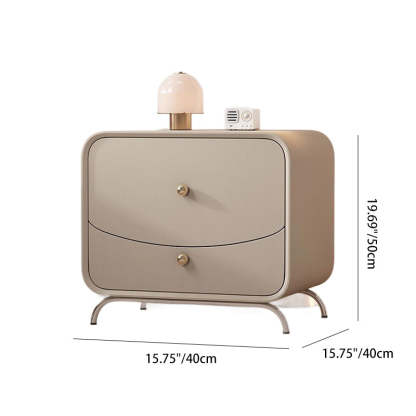 Minimalist Cream Wood Veneer 2-Drawer Nightstand — Khaki