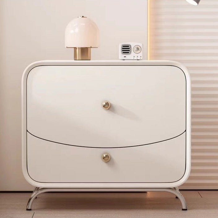 Minimalist Cream Wood Veneer 2-Drawer Nightstand — Black