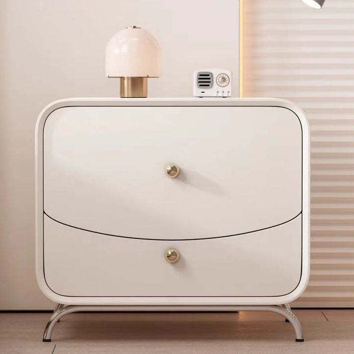 Minimalist Cream Wood Veneer 2-Drawer Nightstand — Black