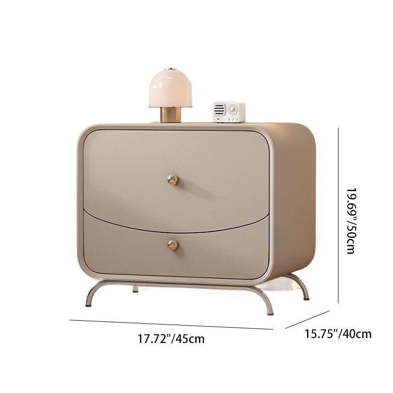 Minimalist Cream Wood Veneer 2-Drawer Nightstand — White + Black