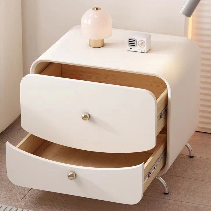 Minimalist Cream Wood Veneer 2-Drawer Nightstand — Khaki