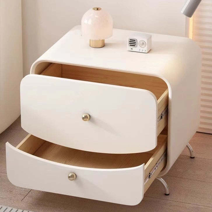 Minimalist Cream Wood Veneer 2-Drawer Nightstand — Khaki