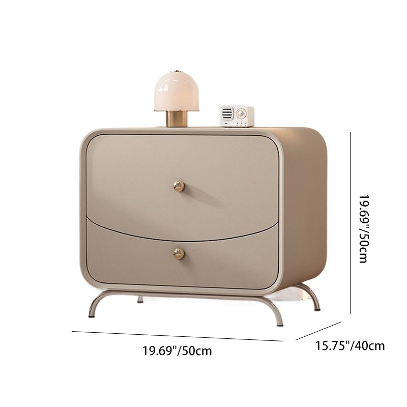 Minimalist Cream Wood Veneer 2-Drawer Nightstand — White