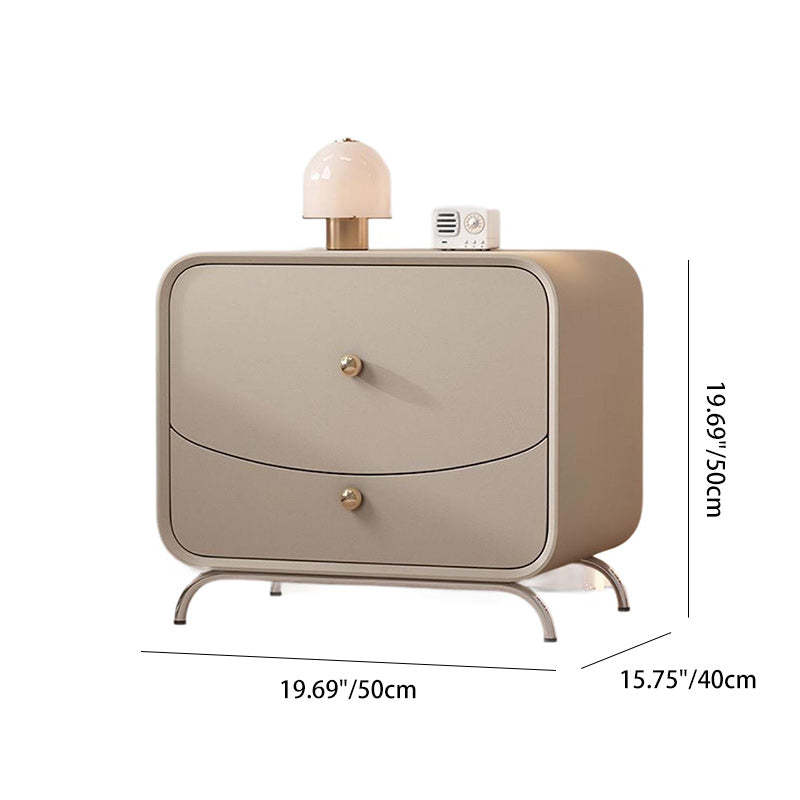 Minimalist Cream Wood Veneer 2-Drawer Nightstand — White