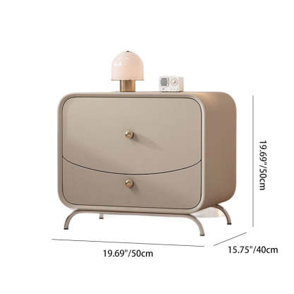 Minimalist Cream Wood Veneer 2-Drawer Nightstand — White
