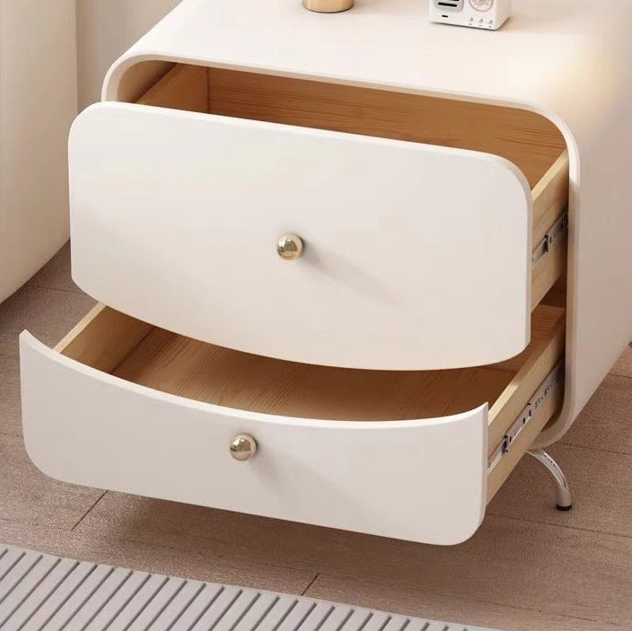 Minimalist Cream Wood Veneer 2-Drawer Nightstand — Black