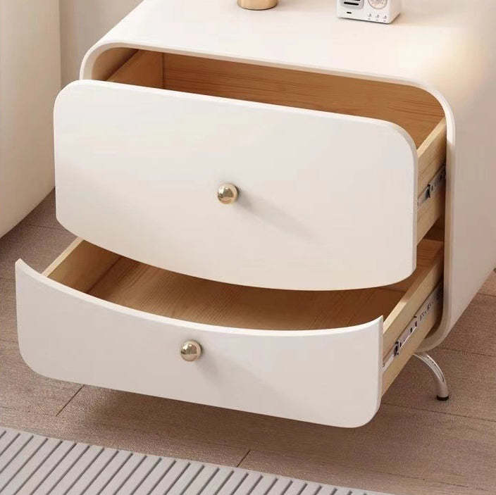 Minimalist Cream Wood Veneer 2-Drawer Nightstand — Black