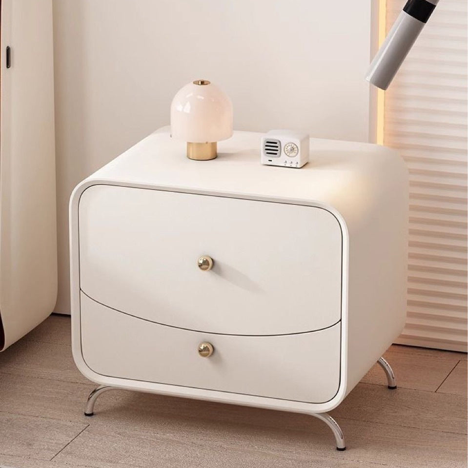 Minimalist Cream Wood Veneer 2-Drawer Nightstand — Black