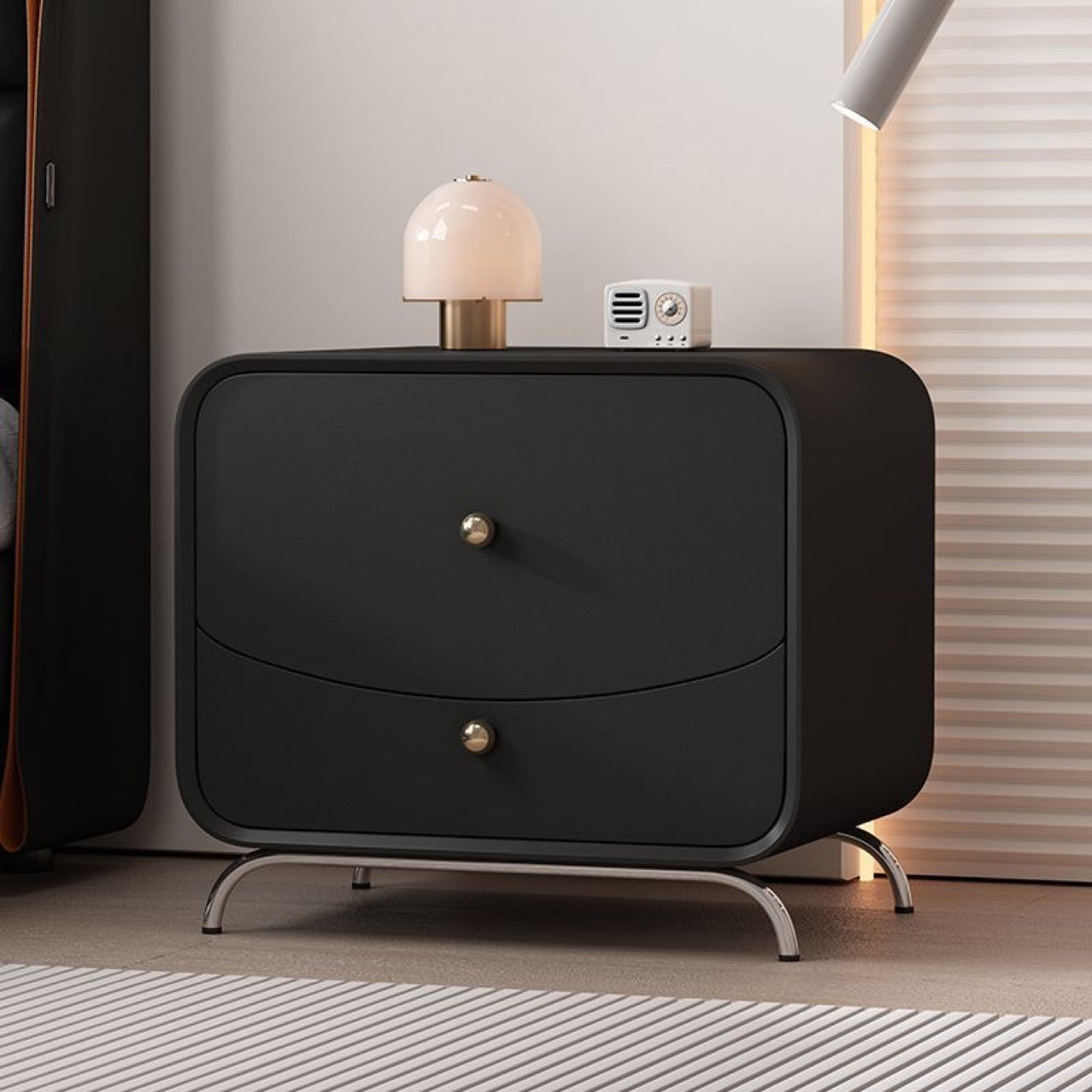 Minimalist Cream Wood Veneer 2-Drawer Nightstand — Khaki