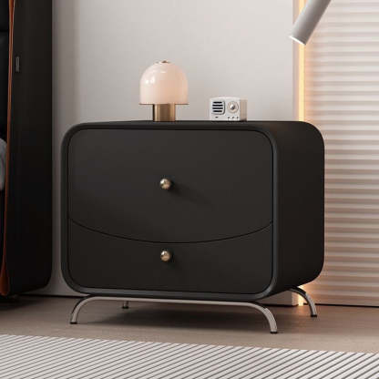 Minimalist Cream Wood Veneer 2-Drawer Nightstand — Khaki