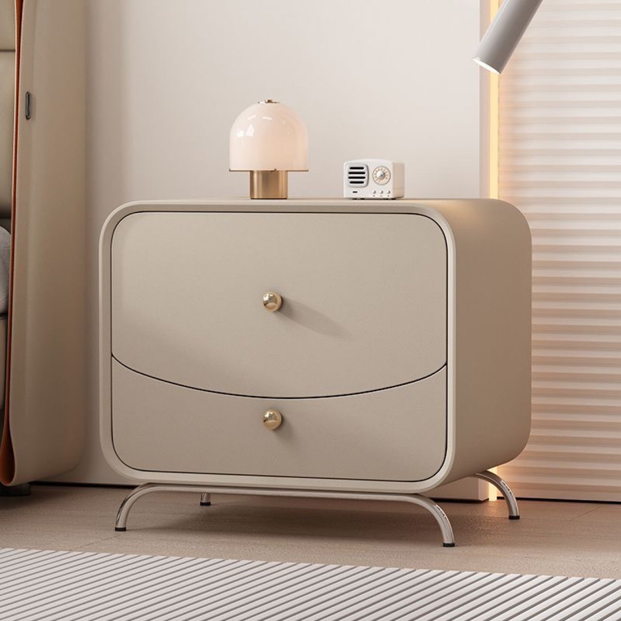 Minimalist Cream Wood Veneer 2-Drawer Nightstand