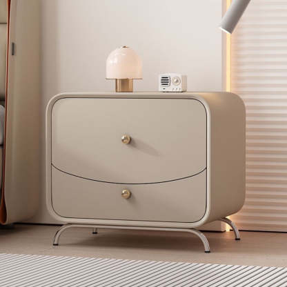 Minimalist Cream Wood Veneer 2-Drawer Nightstand