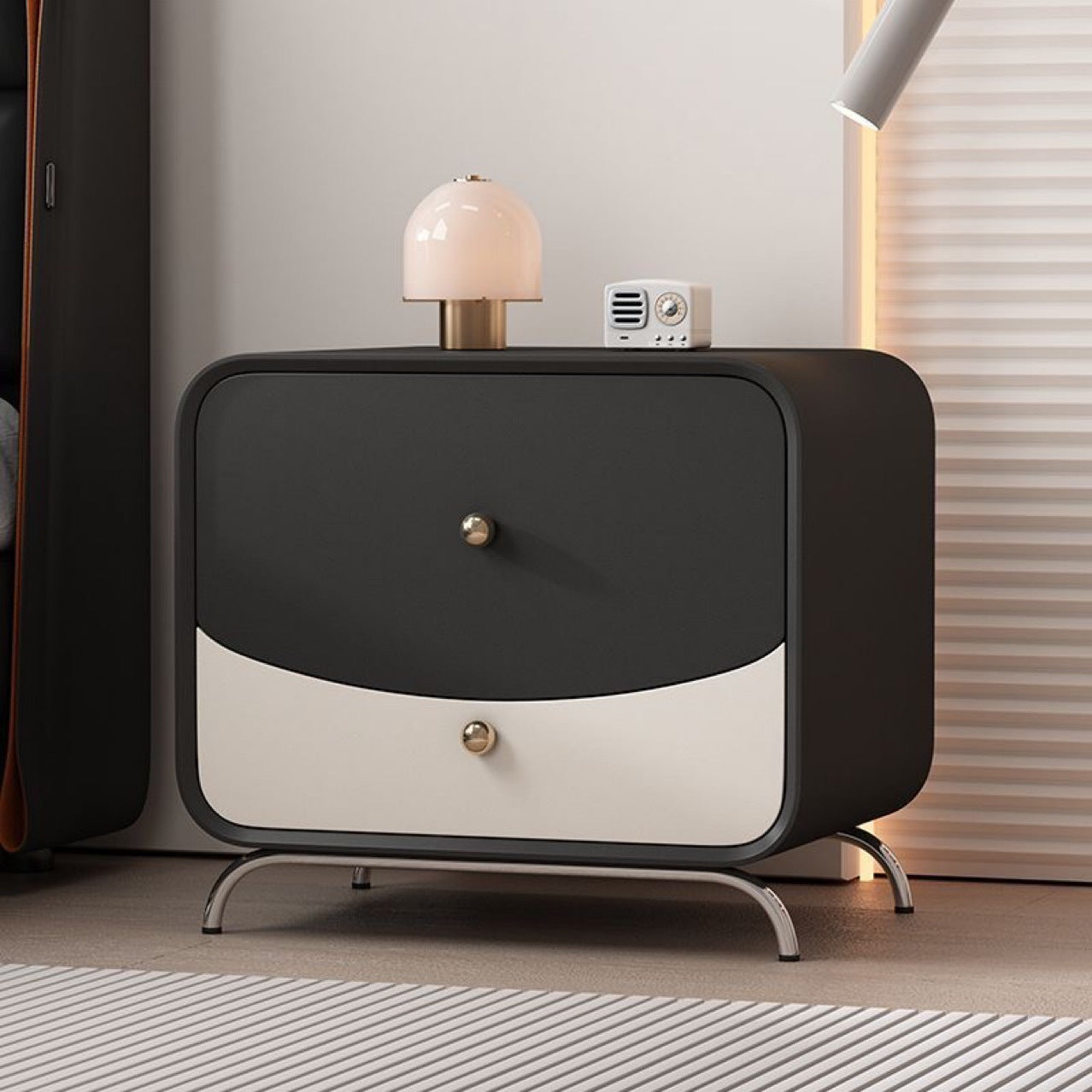 Minimalist Cream Wood Veneer 2-Drawer Nightstand — White