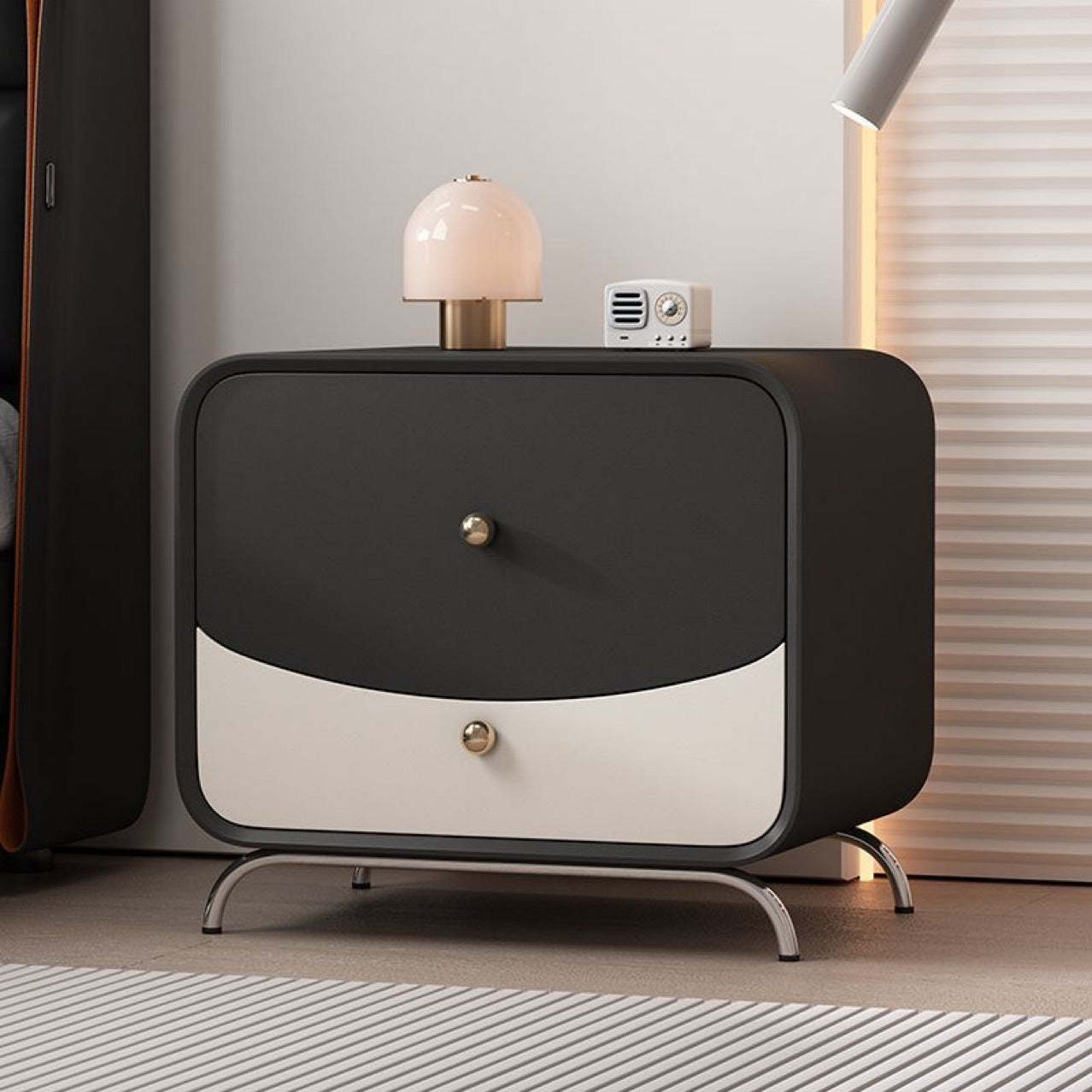 Lighom minimalist 2-drawer veneer wood nightstands — 15.75" L x 15.75" W x 19.69" H / White & Black