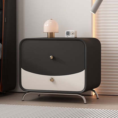 Minimalist Cream Wood Veneer 2-Drawer Nightstand — White