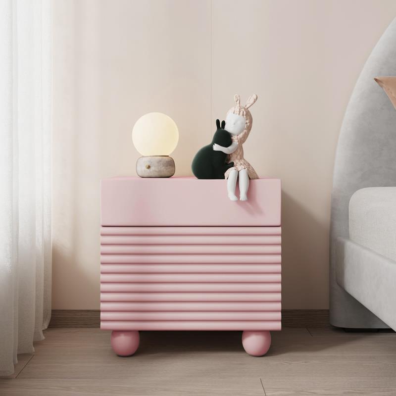 Scandinavian Cream Density Panel 2-Drawer Nightstand — Pink