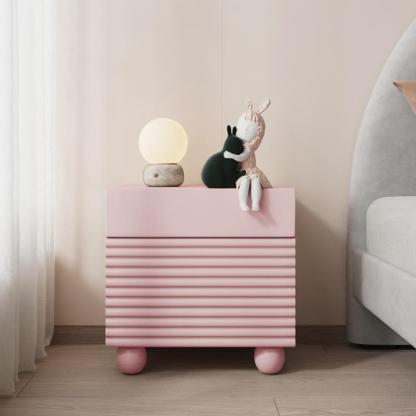 Scandinavian Cream Density Panel 2-Drawer Nightstand — Pink