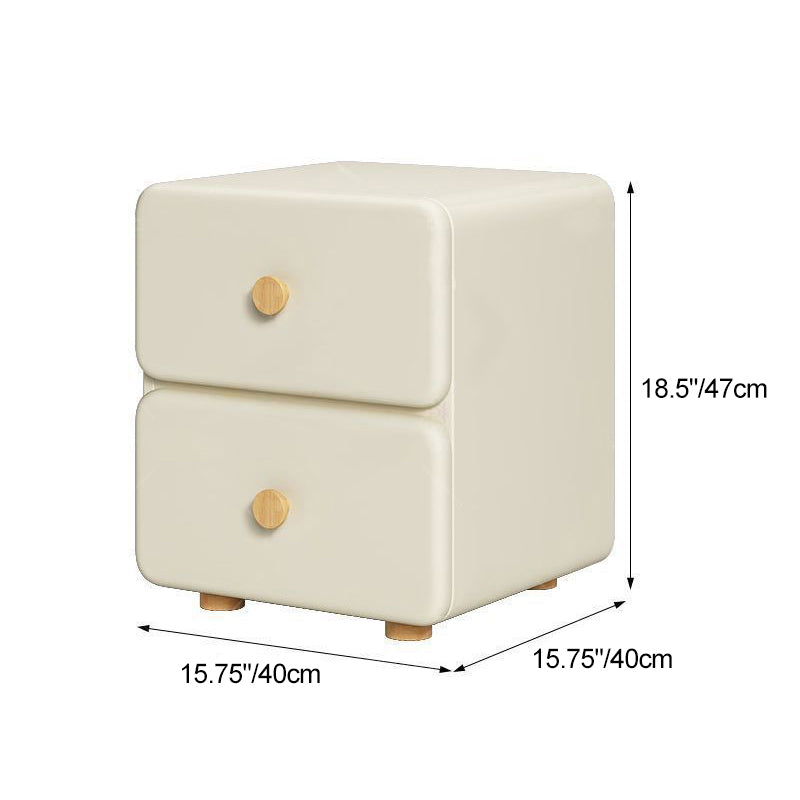 Minimalist Cream Leather Wood 2-Drawer Nightstand — Gray