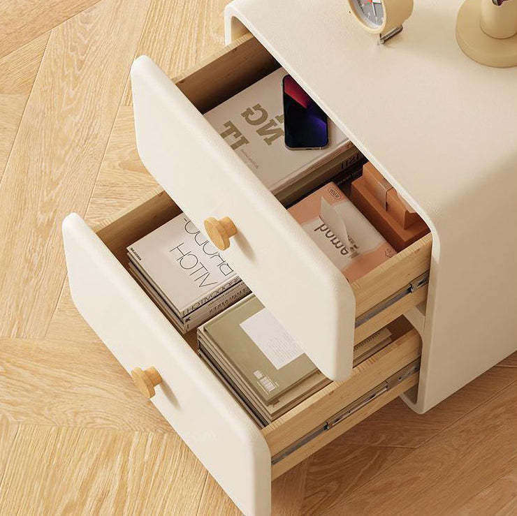 Minimalist Cream Leather Wood 2-Drawer Nightstand — Pink