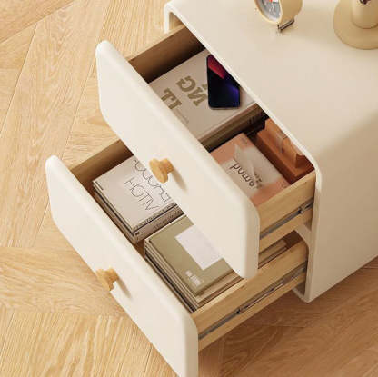 Minimalist Cream Leather Wood 2-Drawer Nightstand — Pink