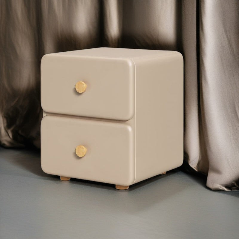 Minimalist Cream Leather Wood 2-Drawer Nightstand — Pink