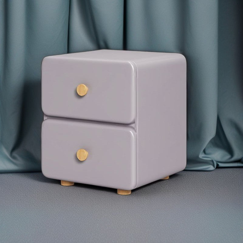 Minimalist Cream Leather Wood 2-Drawer Nightstand — Khaki