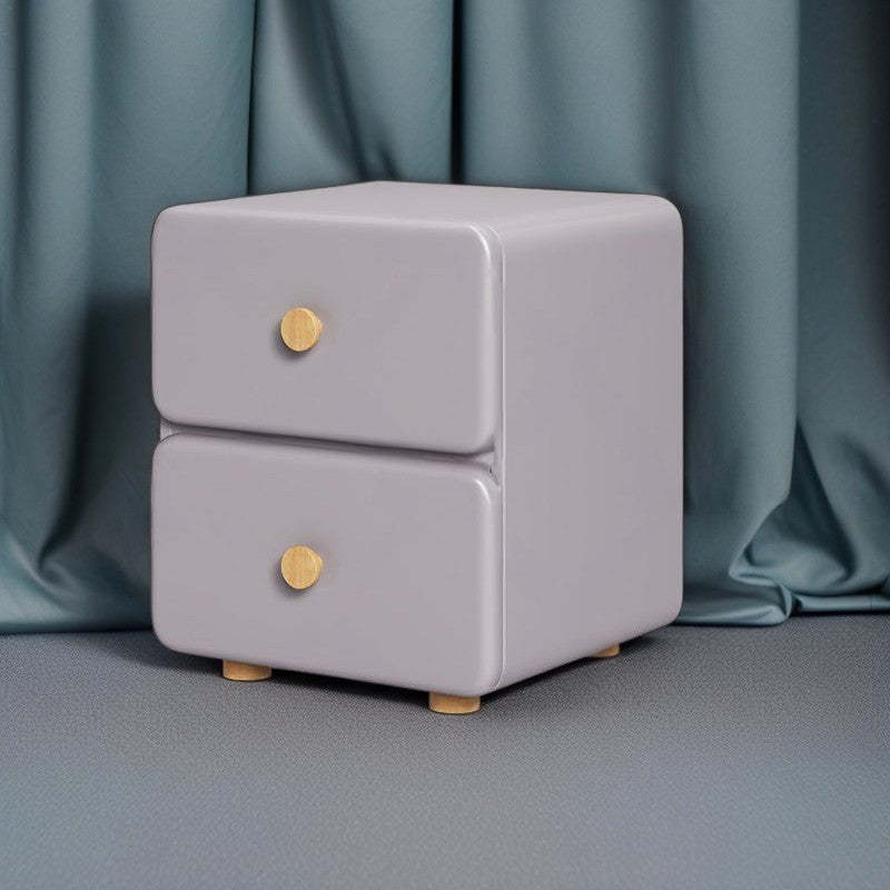 Minimalist Cream Leather Wood 2-Drawer Nightstand — Khaki