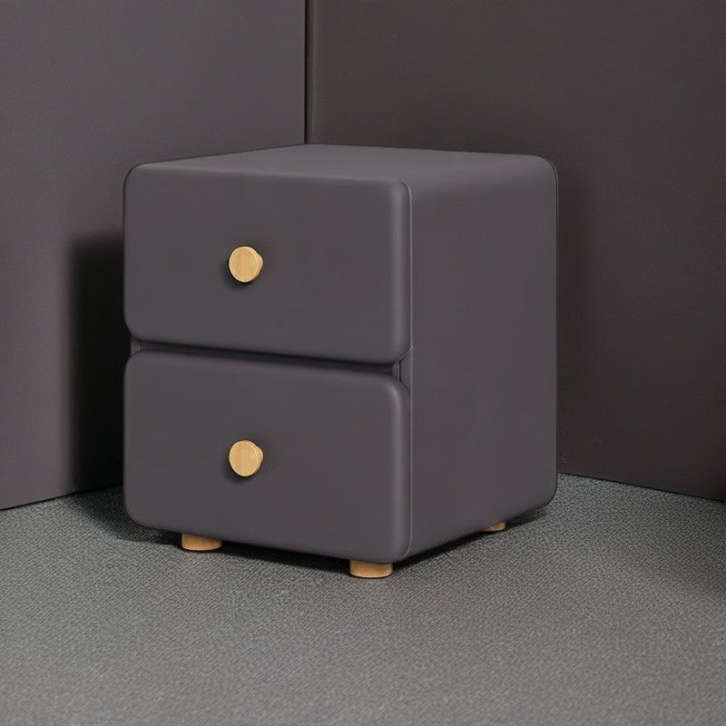 Minimalist Cream Leather Wood 2-Drawer Nightstand — Gray