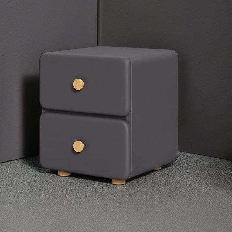 Minimalist Cream Leather Wood 2-Drawer Nightstand — Gray