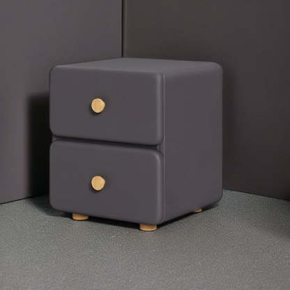 Minimalist Cream Leather Wood 2-Drawer Nightstand — Gray