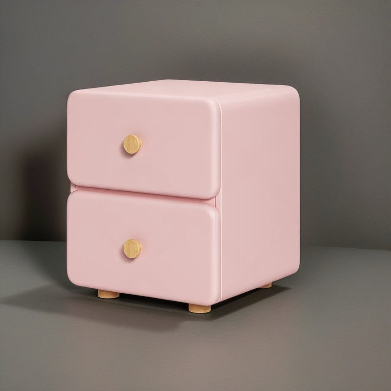Minimalist Cream Leather Wood 2-Drawer Nightstand — Beige