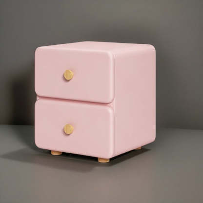 Minimalist Cream Leather Wood 2-Drawer Nightstand — Beige