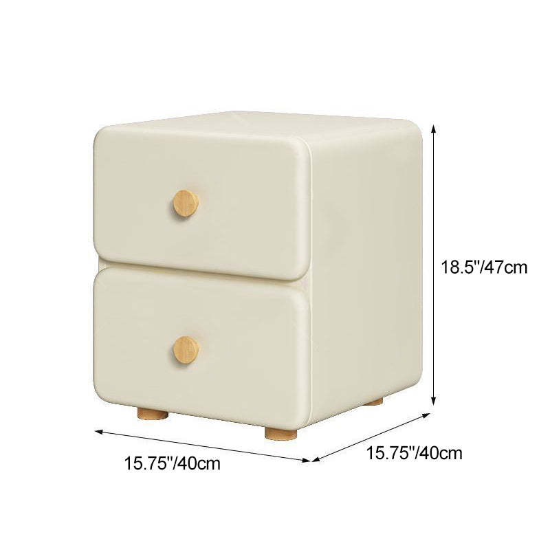 Minimalist Cream Leather Wood 2-Drawer Nightstand — Gray