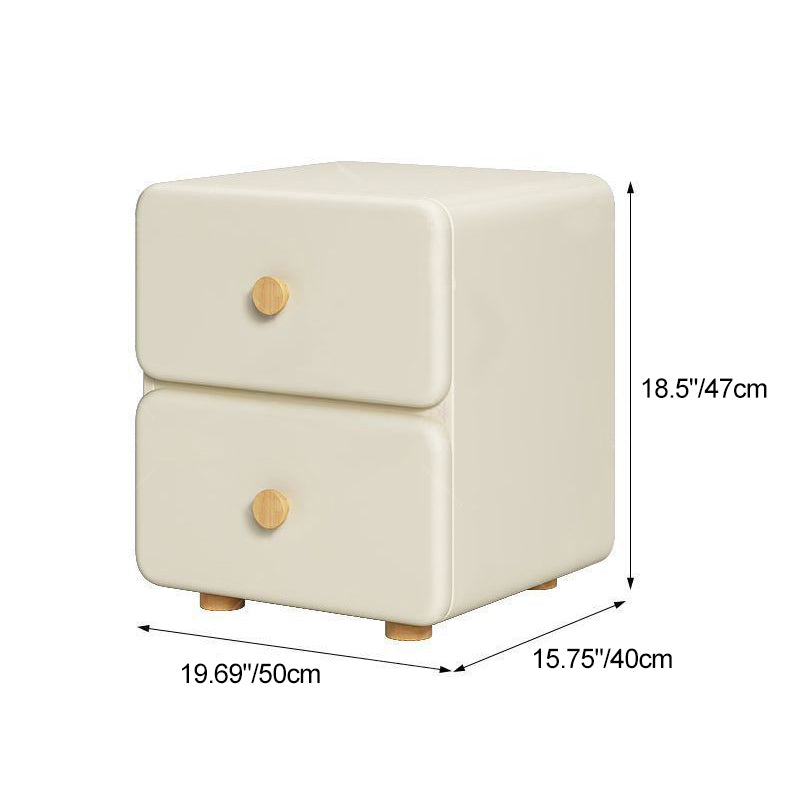 Minimalist Cream Leather Wood 2-Drawer Nightstand — Beige