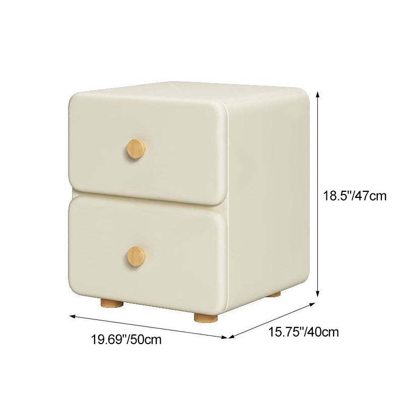 Minimalist Cream Leather Wood 2-Drawer Nightstand — Beige