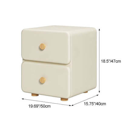 Minimalist Cream Leather Wood 2-Drawer Nightstand — Beige