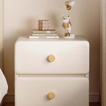 Minimalist Cream Leather Wood 2-Drawer Nightstand — Gray